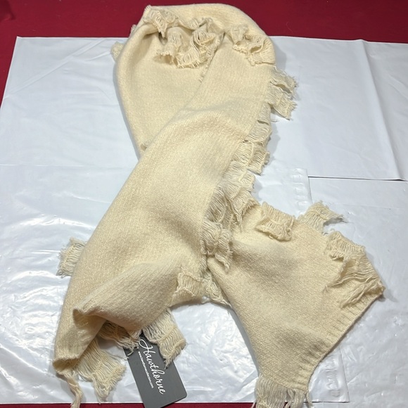 NEW HAWTHORNE cream CASHMERE long knit SCARF 73” long fringe sides LOOK CASHMERE - Picture 8 of 11